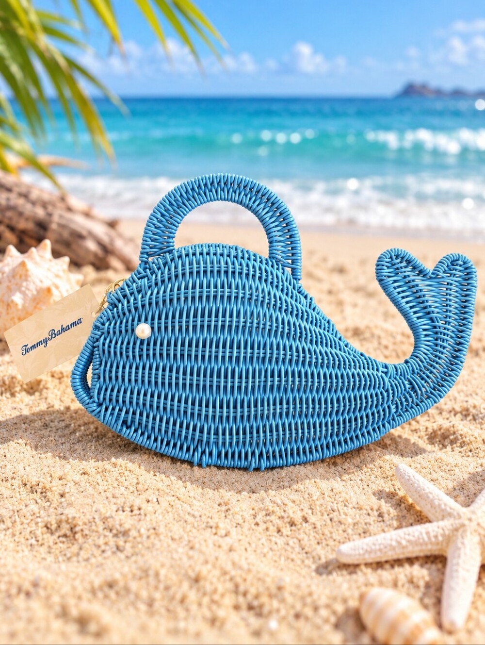 Tommy Bahama Blue Whale Woven Wicker Handbag NWT